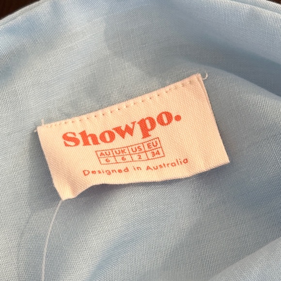 Showpo 2 Sky Blue Hazel Short Puff Sleeve Tiered Tie Back Smock Dress NEW - Picture 8 of 9